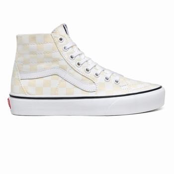 Damske Kotnikove Tenisky Vans Checkerboard Sk8-Hi Tapered Biele VA87WJTFY